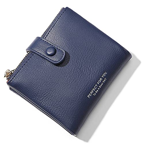 FORRICA Damen Geldbörse Elegant Portemonnaie Kleine Geldbeutel Frauen Brieftasche PU Leder mit 2 Reißverschluss Taschen Blau von FORRICA