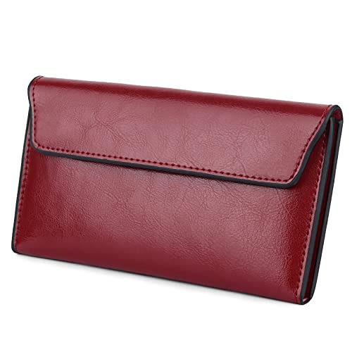 FORRICA Geldbörse Damen Groß Portemonnaie Minimalistische Elegante Brieftasche Frauen Geldbörse Leder mit Abnehmbarer Kartenhalter Rot von FORRICA