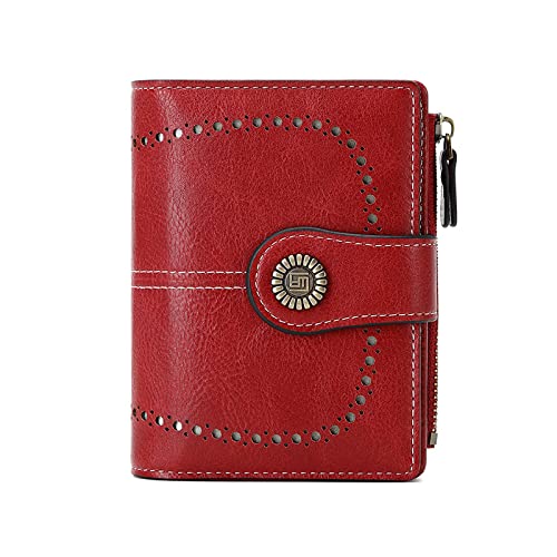 FORRICA Geldbörse Damen Kleine RFID Schutz Vintage PU Leder Brieftasche Mädchen Portemonnaie 19 Kartenfächer Rot von FORRICA