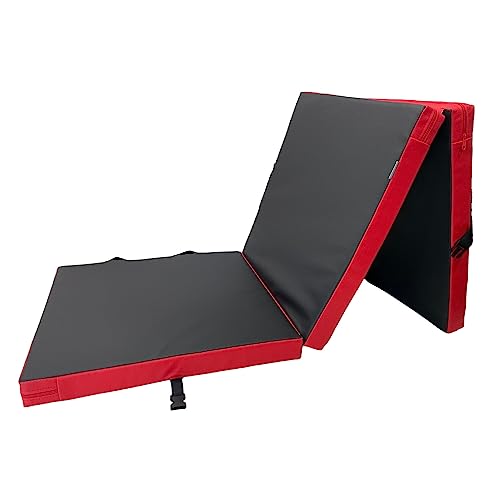 Klappbare Turnmatte - Fitnessmatte Gymnastikmatte Rutschfeste Sportmatte 180x60x6cm (01. Rot/Schwarz) von FORTISLINE