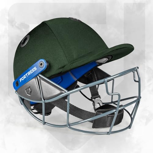 Fortress Pro STL Cricket-Helm – Profi-Cricket-Helm für Junior-, Jugend- und Senior-Spieler | 3 Größen | Verstellbare Cricket-Helme | 4 Farboptionen (Dunkelgrün, Groß (59–62cm)) von FORZA