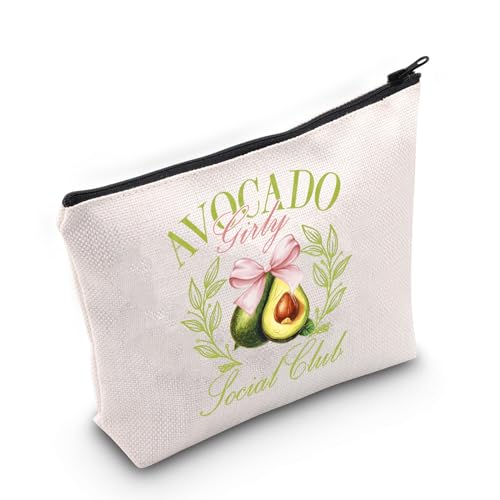 Avocado Make-up-Tasche für Mädchen, Motiv: Avocado-Liebhaber, Geschenk, kokette, rosa Schleife, Reißverschluss, ästhetische Kosmetiktasche für Mädchen, weiß, Avocado G UK2 von FOTAP