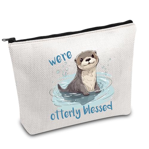 Kosmetiktasche mit Aufschrift "We're Otterly Blessed Otterly Blessed", Kawaii-Otter-Kosmetiktasche, niedliches Otter-Geschenk, Otter-Kosmetiktasche, weiß, Otterly UK von FOTAP