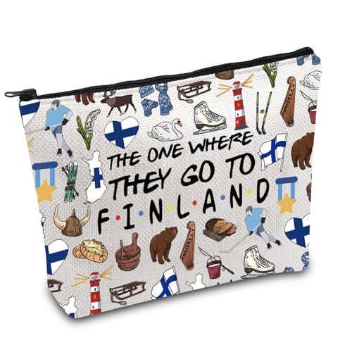 Make-up-Tasche mit Finnland-Reise, Finnland-Souvenir, Finnland, Reisetasche, Einweihungsgeschenk, weiß, Finnland, Großbritannien von FOTAP