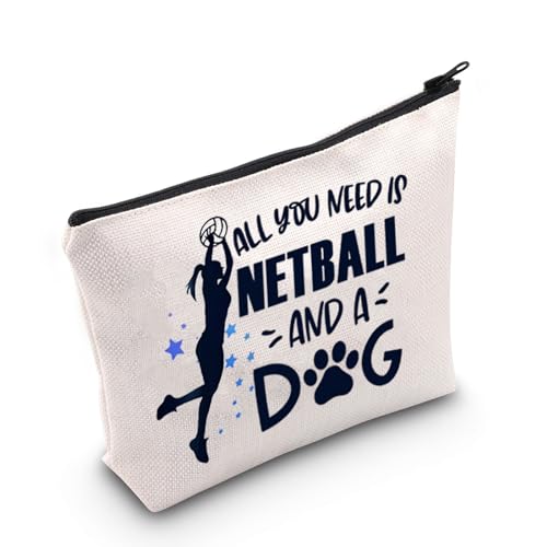 Netball Mädchen Geschenk Netball Spieler Geschenk Hund Besitzer Geschenk All You Need is Hockey and A Dog Makeup Cosmetic Bag for Dog Lover, weiß, Netball Hund UK2 von FOTAP
