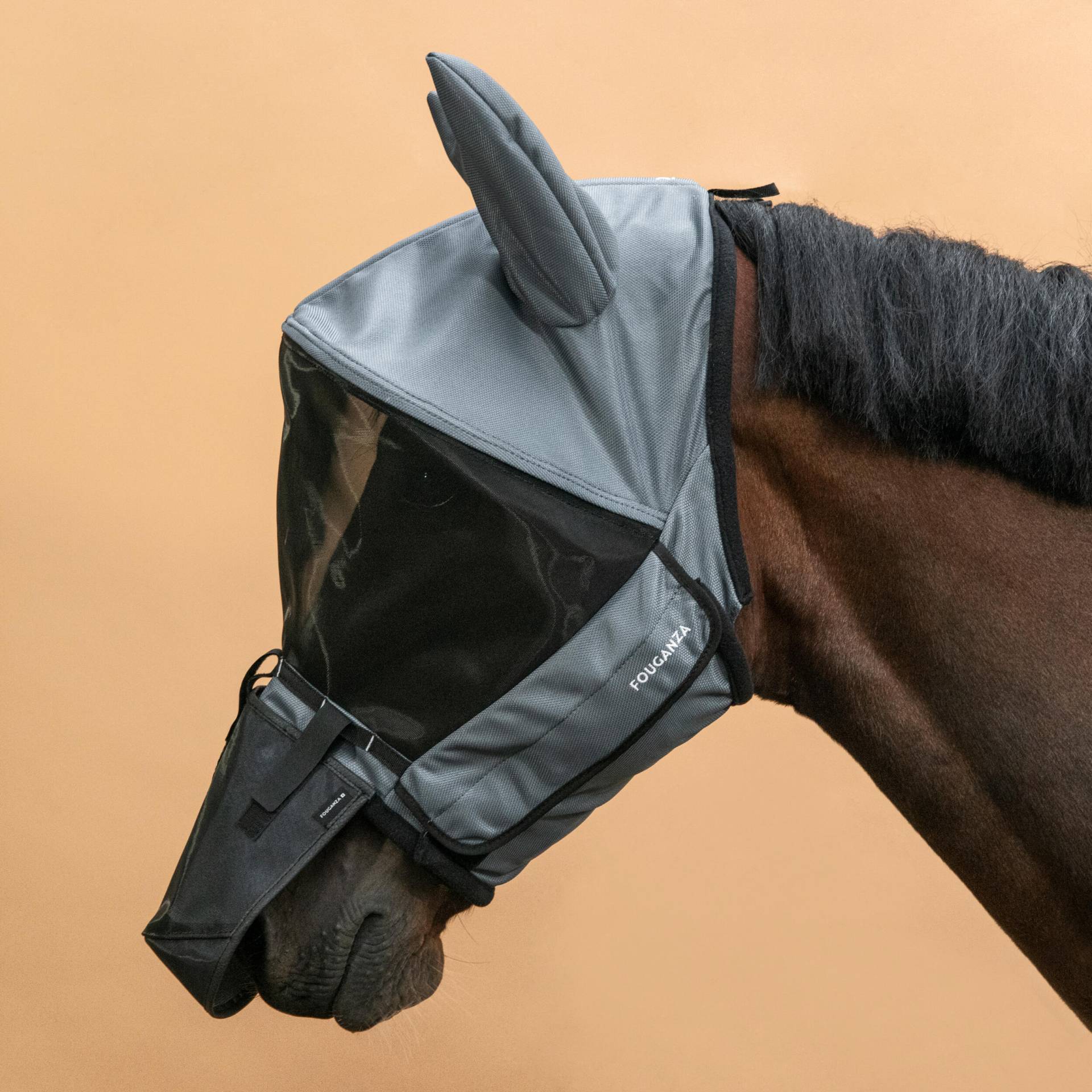 Fliegenmaske mit Kopfreif Pferd/Pony - grau von FOUGANZA