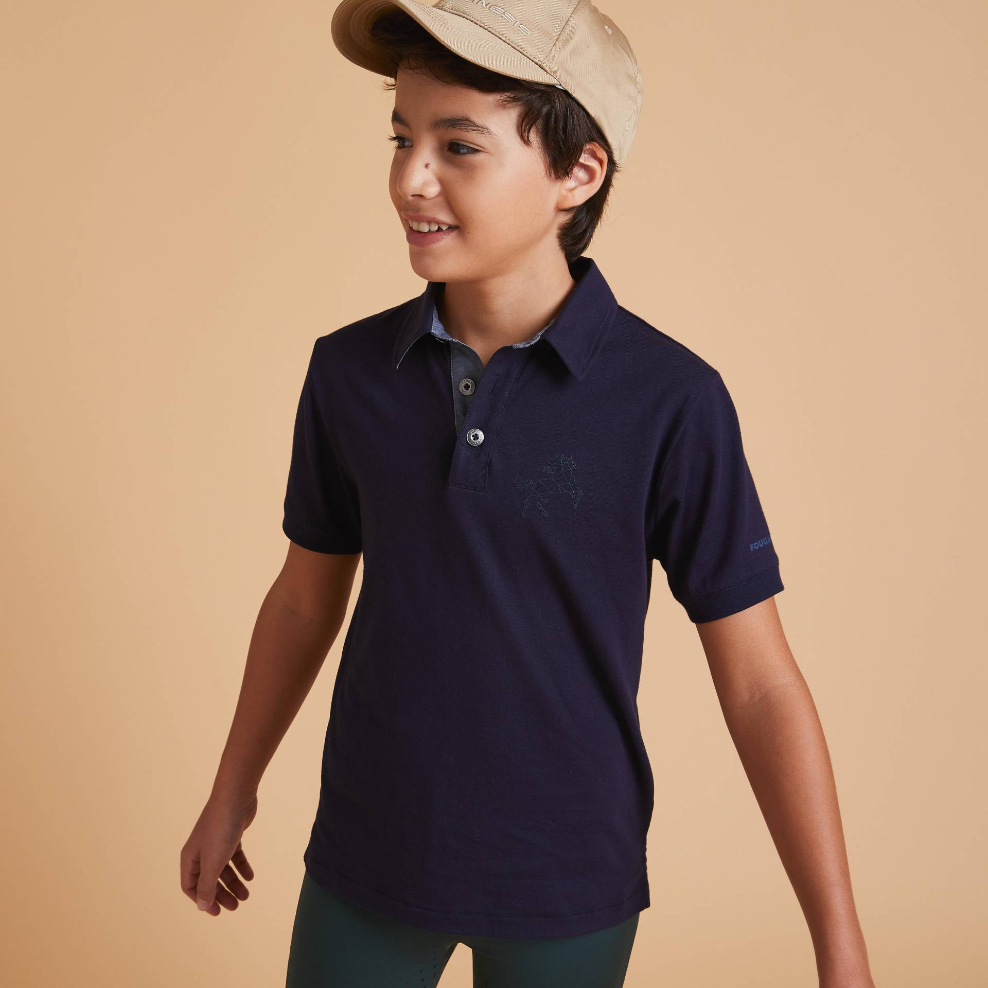 Reit-Poloshirt kurzarm 140 Jungen marineblau von FOUGANZA