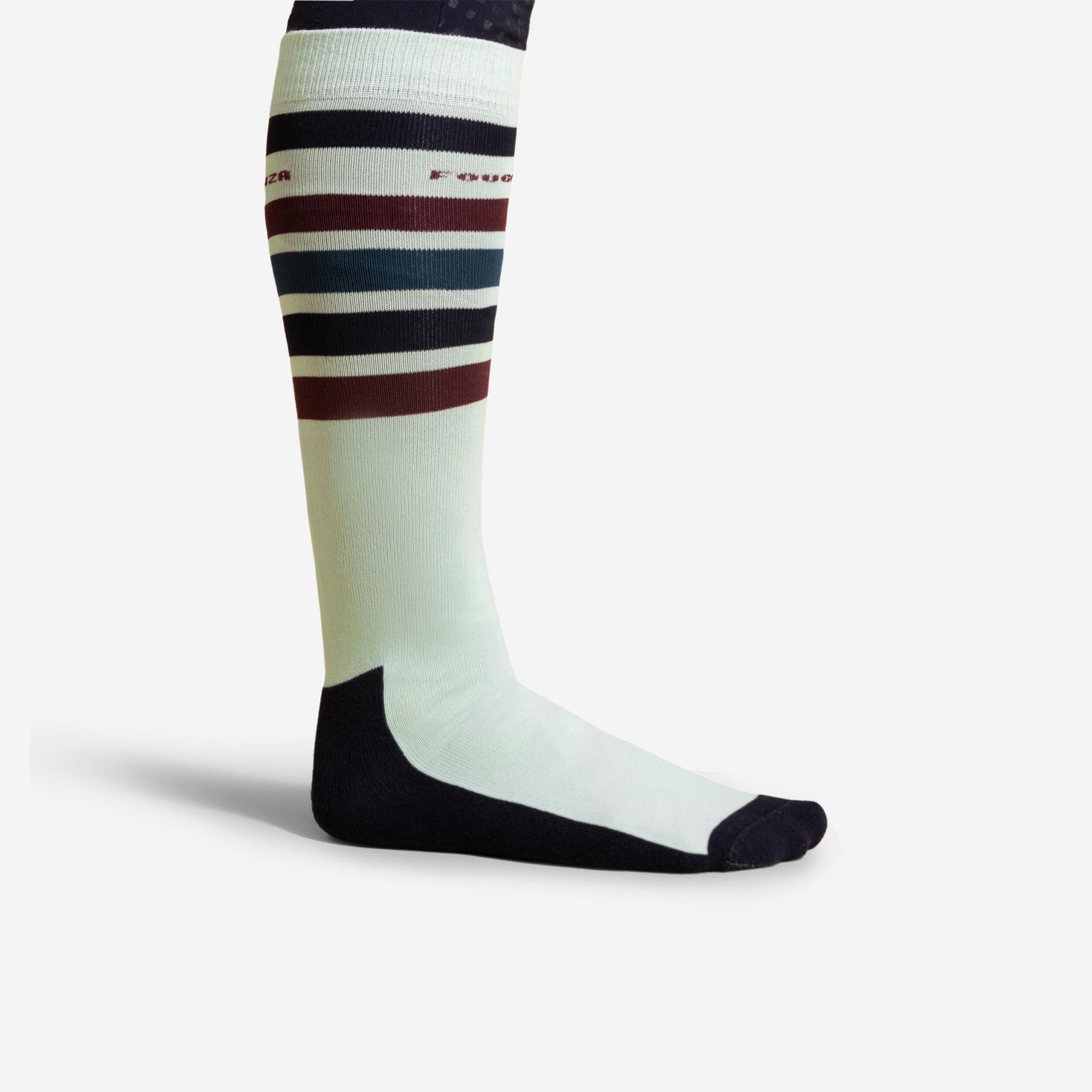 Reitsocken SKS100 Erwachsene grün/bordeaux gestreift von FOUGANZA