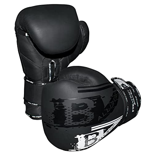 B7 Boxhandschuhe professionelle hochwertige Premium Qualität aus echtem Leder Sandsack Training Sparring Muay Thai Kickbox Freefight Kampfsport BJJ Gloves FOX-FIGHT 12 OZ Black (Edition) von FOX-FIGHT