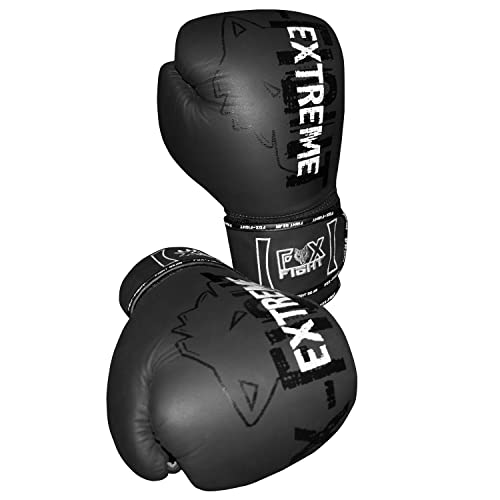 FOX-FIGHT Extreme Boxhandschuhe professionelle hochwertige Premium Qualität aus echtem Leder Sandsack Training Sparring Muay Thai Kickbox Freefight Kampfsport BJJ Gloves 14 OZ schwarz/Weiss von FOX-FIGHT