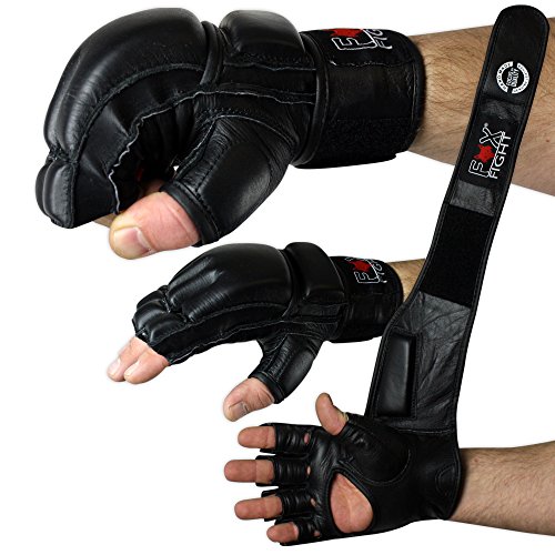 Freefight MMA Handschuhe professionelle hochwertige Qualität echtes Leder Boxhandschuhe Sandsack Training Sparring Muay Thai Kickbox Kampfsport BJJ Sandsackhandschuhe Gloves FOX-FIGHT schwarz, XL von FOX-FIGHT