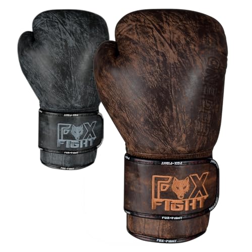 FOX-FIGHT Legend Boxhandschuhe | echtem Leder für Lange Haltbarkeit | Schutz & Stabilität | Boxen Kickboxen Muay Thai Training Sparring MMA | 10 12 14 16 OZ (schwarz, 12 OZ) von FOX-FIGHT