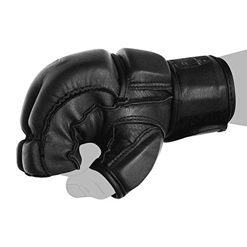 FOX-FIGHT Legend MMA Handschuhe professionelle hochwertige Qualität echtes Leder Boxhandschuhe Sandsack Training Grappling Sparring Kickbox Freefight Kampfsport BJJ Gloves schwarz, L von FOX-FIGHT