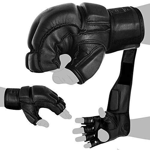 FOX-FIGHT Legend MMA Handschuhe professionelle hochwertige Qualität echtes Leder Boxhandschuhe Sandsack Training Grappling Sparring Kickbox Freefight Kampfsport BJJ Gloves schwarz, XL von FOX-FIGHT