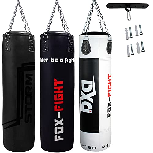 FOX-FIGHT Sandsack Boxsack ungefüllt inkl Stahlkette Punching Bag Kickboxen MMA Kampfsport Muay Thai Boxen 180 x 35 (ungefüllt) Black von FOX-FIGHT