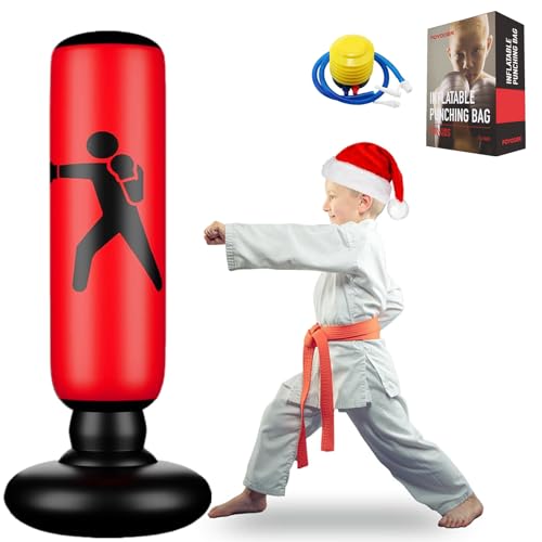 FOYOCER Boxsack für Kinder 160cm Stabiler Aufblasbarer Boxsack für 3-12 Kinder Geschenke Für Jungen Und MäDchen Kinder Boxset zum Üben von Karate Taekwondo MMA Sandsäcke für Kleinkinder von FOYOCER