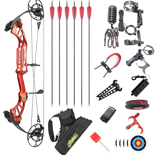 FQH Compoundbogen-Set Zuggewicht: 40-75 lbs Pfeilgeschwindigkeit: IBO 350 FPS Geeignet für Erwachsene und Jäger Für die Jagd im Freien und das Bogenschießtraining (Bogen-Set（Rot）) von FQH