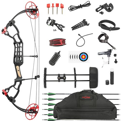 FQH Compoundbogen- und Pfeilset 45-60 lbs Zuggewicht 55-70 lbs Zuggewicht Pfeile erreichen bis zu 340 fps IBO Geeignet für die Jagd im Freien Zielbogenschießen (Bogen-Set(Rot), 45-60lbs) von FQH