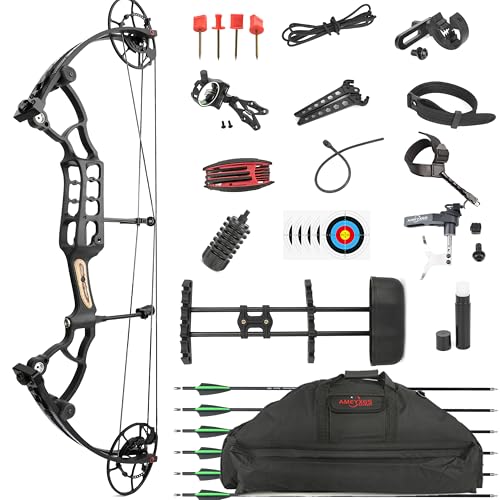 FQH Compoundbogen- und Pfeilset 45-60 lbs Zuggewicht 55-70 lbs Zuggewicht Pfeile erreichen bis zu 340 fps IBO Geeignet für die Jagd im Freien Zielbogenschießen (Bogen-Set(Schwarz), 45-60lbs) von FQH