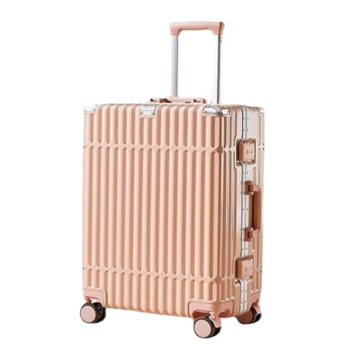 FRADSDBU Trolley-Koffer Neuer multifunktionaler Koffer mit Aluminiumrahmen, Trolley-Koffer for Herren und Damen, Passwortbox, Boarding-Koffer Reisekoffer (Color : Pink, Size : 24) von FRADSDBU