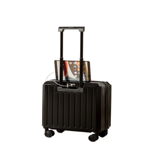 FRADSDBU Trolley-Koffer USB-aufladbarer Koffer 18-Zoll-Boarding-Koffer Kleiner Leichter Koffer Universal-Rollen-Trolley-Koffer Reisekoffer (Color : Black, Size : A) von FRADSDBU