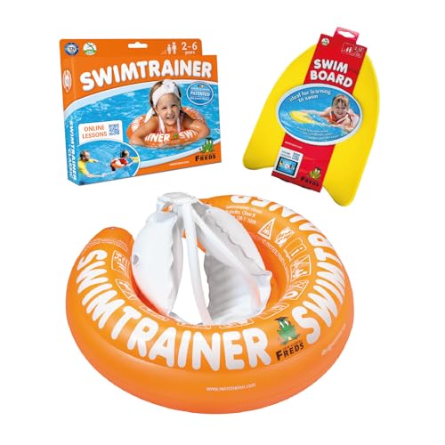 FREDS SWIM ACADEMY SWIMTRAINER Set Classic Orange & Swim-Board, aufblasbare Schwimmhilfe für Kinder von 2 bis 6 Jahren mit Schwimmbrett von FREDS SWIM ACADEMY