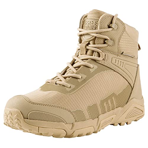 FREE SOLDIER Herren-Mid High-Schnürer Wasserdicht Boots Army Combat Schuhe, Wanderstiefel, atmungsaktiv, Taktische(Sandfarbe-wasserdicht,45EU) von FREE SOLDIER
