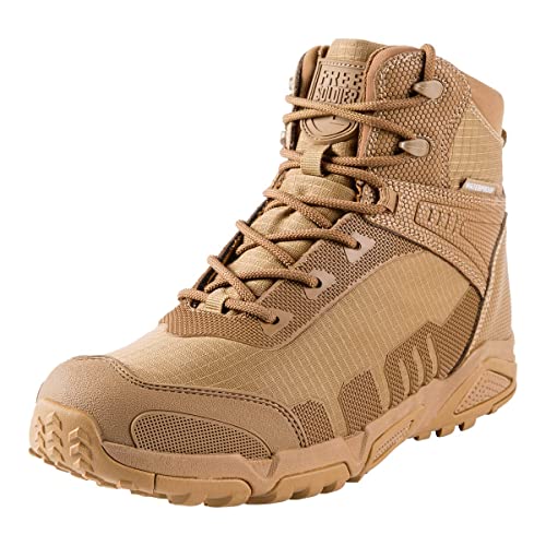 FREE SOLDIER Herren-Mid High-Schnürer Wasserdicht Boots Army Combat Schuhe, Wanderstiefel, atmungsaktiv, Taktische(Wolfsbraun-wasserdicht,39EU) von FREE SOLDIER