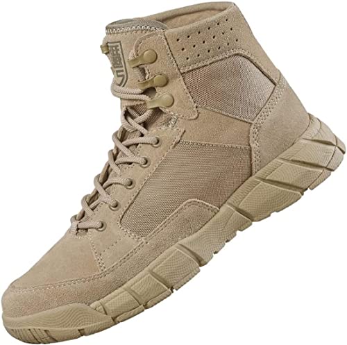 FREE SOLDIER Herren Stiefeletten Ultralight Military Tactical Arbeit Stiefel Knöchelhoch 6" Inch Zoll Spitze bis atmungsaktiv Desert Boots(Tan,42,Dünnschnitt) von FREE SOLDIER