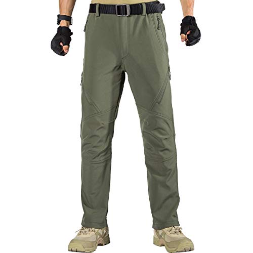 FREE SOLDIER Herren Winter wasserdichte Skihose Jagd Outdoor Hose Winddichte Thermohose Winterhose Softshellhose zum Klettern und Wandern(Armee-grün,46) von FREE SOLDIER