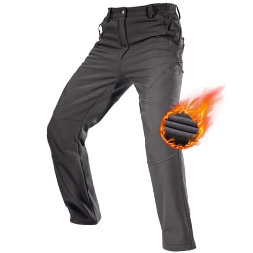 FREE SOLDIER Herren Winter wasserdichte Skihose Jagd Outdoor Hose Winddichte Thermohose Winterhose Softshellhose zum Klettern und Wandern(Grau,48 Lang) von FREE SOLDIER