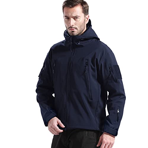 FREE SOLDIER Herren Winterjacke Military Softshell Jacken Outdoor Fleecefutter Winddichte Wasserdichte Jacke mit Kapuze Warme Taktische Jacken mit Mehreren Taschen für Jagdausflüge (Navy,3XL) von FREE SOLDIER