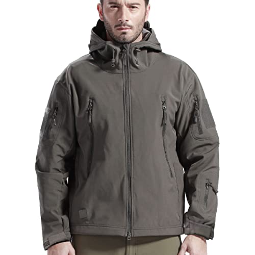 FREE SOLDIER Herren Winterjacke Military Softshell Jacken Outdoor Fleecefutter Winddichte Wasserdichte Jacke mit Kapuze Warme Taktische Jacken mit Mehreren Taschen für Jagdausflüge (Grau,S) von FREE SOLDIER