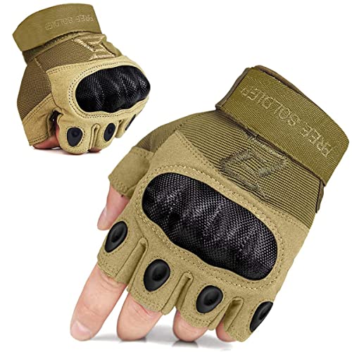 FREE SOLDIER Full Finger Outdoor Sports Cycling Biker Gloves Motorcycle Gloves Fingerless Glove for Hiking Climbing Cross Country Working Men's Gloves(M,Sand Fingerless) von FREE SOLDIER