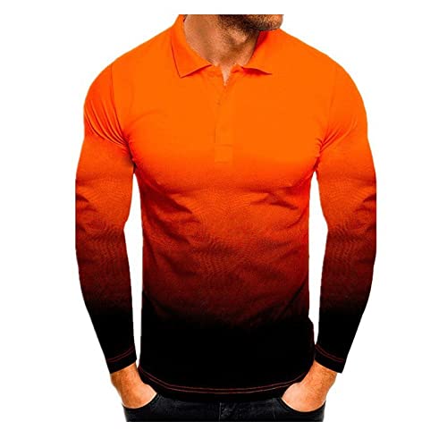 FRER Golfshirt Herren,Slim Fit Revers T-Shirt Orange Farbverlauf Golfshirt Golf Tennis Shirts Sport Langarm Golfshirts Für Herren Teenager Bluse Tops Unisex,4XL von FRER