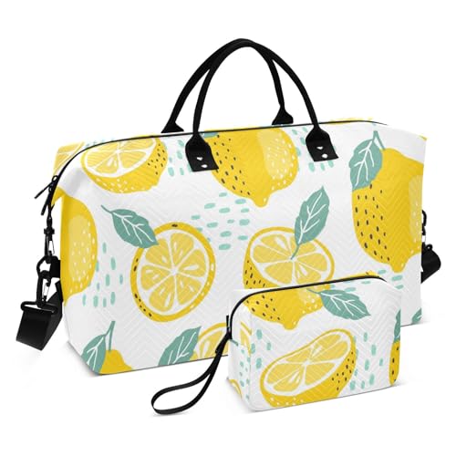 Duffel Bag Slices Whole Lemons Shoulder Weekender Overnight Bag with Adjustable Strap Sports Gym Bag for Travel Travel 2 Pcs Set, Schneidet ganze Zitronen, 1 Size von FRODOTGV