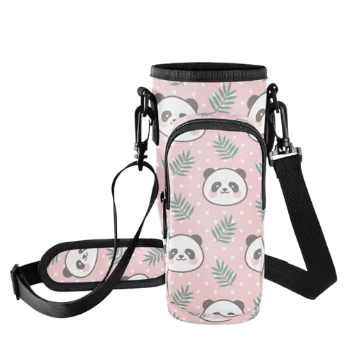 FRODOTGV Panda Face Rosa Reisetasche mit Wasserflaschenhalter, 1,2 l, Becher mit Handyhalterung, Schultertasche mit Wasserflaschenhalter mit Gurt von FRODOTGV