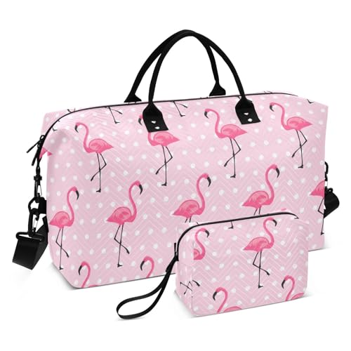 Persönliche Gegenstände Reisetasche Pink Flamingo Weekender Tasche mit Kulturbeutel Sport Gym Bag für Flugzeug Reisen Reise Faltbar, Rosa Flamingo, 1 Size von FRODOTGV