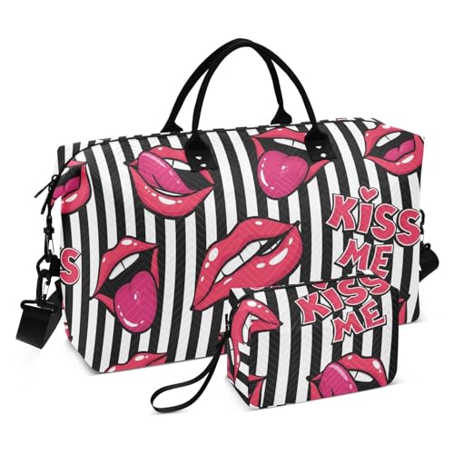 Reisetasche für die Nacht, mit verstellbarem Riemen, große Sporttasche für Flugzeug, Reisen, Workout, wasserdicht, Rot, Kiss Me Female Lips Red, 1 Size von FRODOTGV
