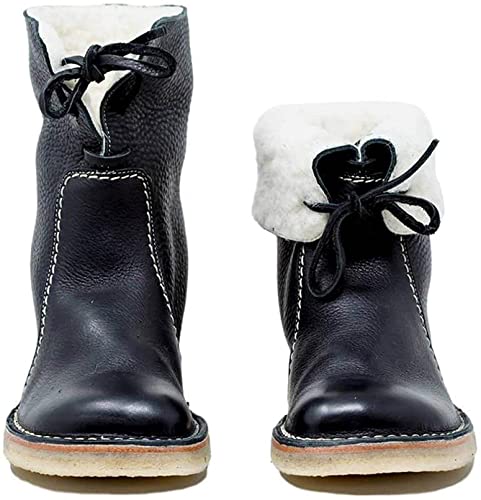 FSGREO Stiefel für Damen,Vintage Buttery-Soft wasserdichte Stiefel mit Wollfutter (Black,37) von FSGREO