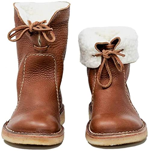 Stiefel für Damen,Vintage Buttery-Soft wasserdichte Stiefel mit Wollfutter (Brown,35) von FSGREO