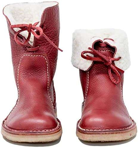 Stiefel für Damen,Vintage Buttery-Soft wasserdichte Stiefel mit Wollfutter (Red,37) von FSGREO