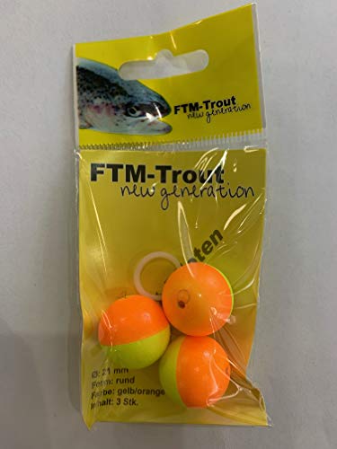 FTM Trout Piloten rund orange/gelb - 3 Pilotposen zum Forellenangeln, Bissanzeiger zum Angeln auf Forellen am Forellensee, Durchmesser:21mm von FTM