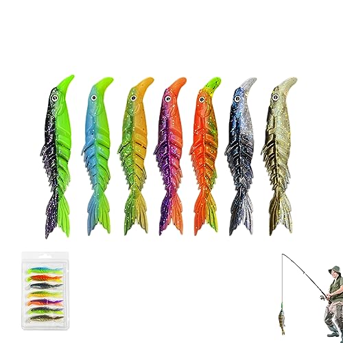 Gummifische Angelköder Kunstköder Gummiköder Set Fische Angeln Forelle Zander & Barsch Köder Jigköpfe, Gummifische Hecht Zander Dorsch, Süßwasser Salzwasser Fischen Geschenk Angelzubehör (7 Farben) von FUFRE