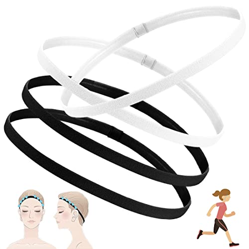 4 Stück Elastische Sport Stirnbänder, FUKPO Dick Haarbänder Antirutsch Headbands Stirnband Damen Kopfband Herren, Haarband Männer für Laufen Yoga(Schwarz, Weiß) von FUKPO