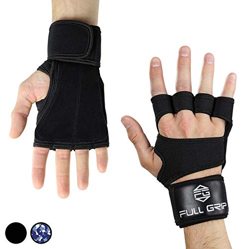 FULL GRIP 2- in 1 Fitness Handschuhe/Trainingshandschuhe mit integrierter Handgelenksbandage/Handgelenksstütze für das Fitnesstudio/Gym (Schwarz, S) von FULL GRIP