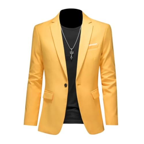 FULUJIDI Sakkos Anzüge Mode Anzug Herren Schlanke Anzug Jacke Business-Büro Anzug Lässig Einfarbig Anzug Jacke Asian6Xliseur3Xl Gelb von FULUJIDI