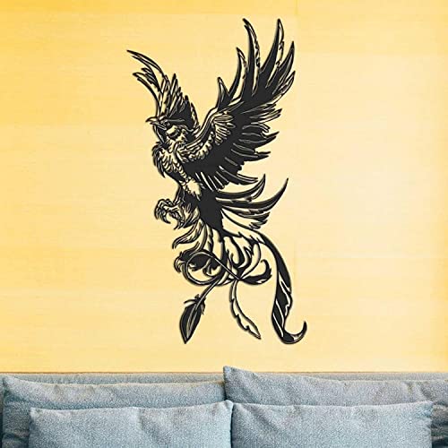 Metall-Phoenix-Wanddekoration, Phoenix-Wandbehang-Kunst, schwarzes Eisen-Phoenix-Wandskulptur für Schlafzimmer, Wohnzimmer, ästhetische Wand- und Fensterornamente für Außenterrasse, Phoenix B-60 x 60 von FULYA