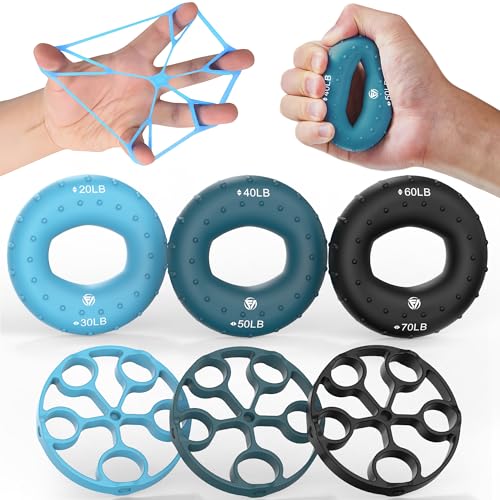 FUNFLEX Griffkraft Trainer Set -6-Teilig- Unterarmtrainer,Handtrainer Fingertrainer, Fingerstrecker, Finger Grifftrainer - Grip Ring, Hand & Unterarm Training von FUNFLEX