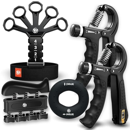 FUNFLEX Handtrainer Fingertrainer, Verstellbares Griffkraft Trainer Set -5-Teilig- Unterarmtrainer, Fingerstrecker Neopren Handgelenk Band - Finger Grifftrainer - Grip Ring, Hand & Unterarm Training von FUNFLEX